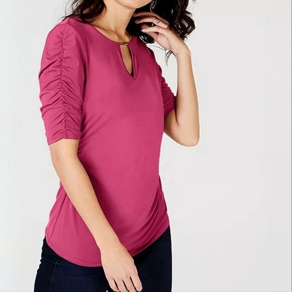 Thalia Sodi Women's Black Elbow Sleeve Keyhole Top - Picture 12 of 12